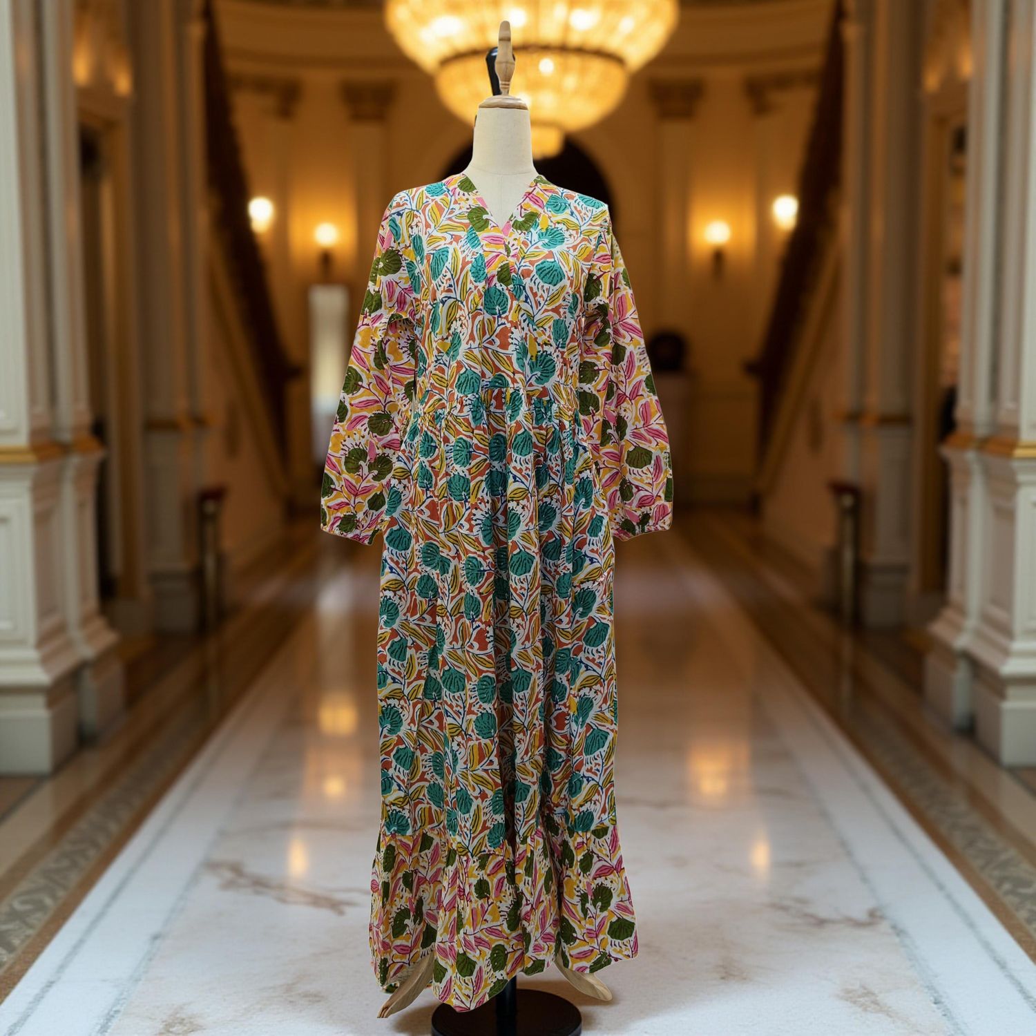 S/M Bahira Printed Cotton Dress 57" Long Jalabiya