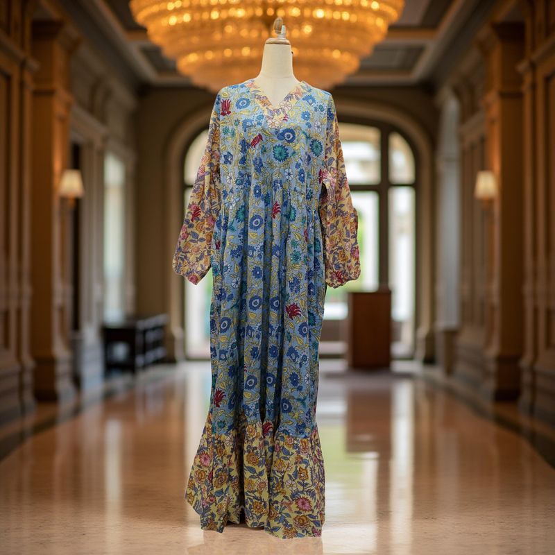 S/M Bahira Printed Cotton Dress 57" Long Jalabiya