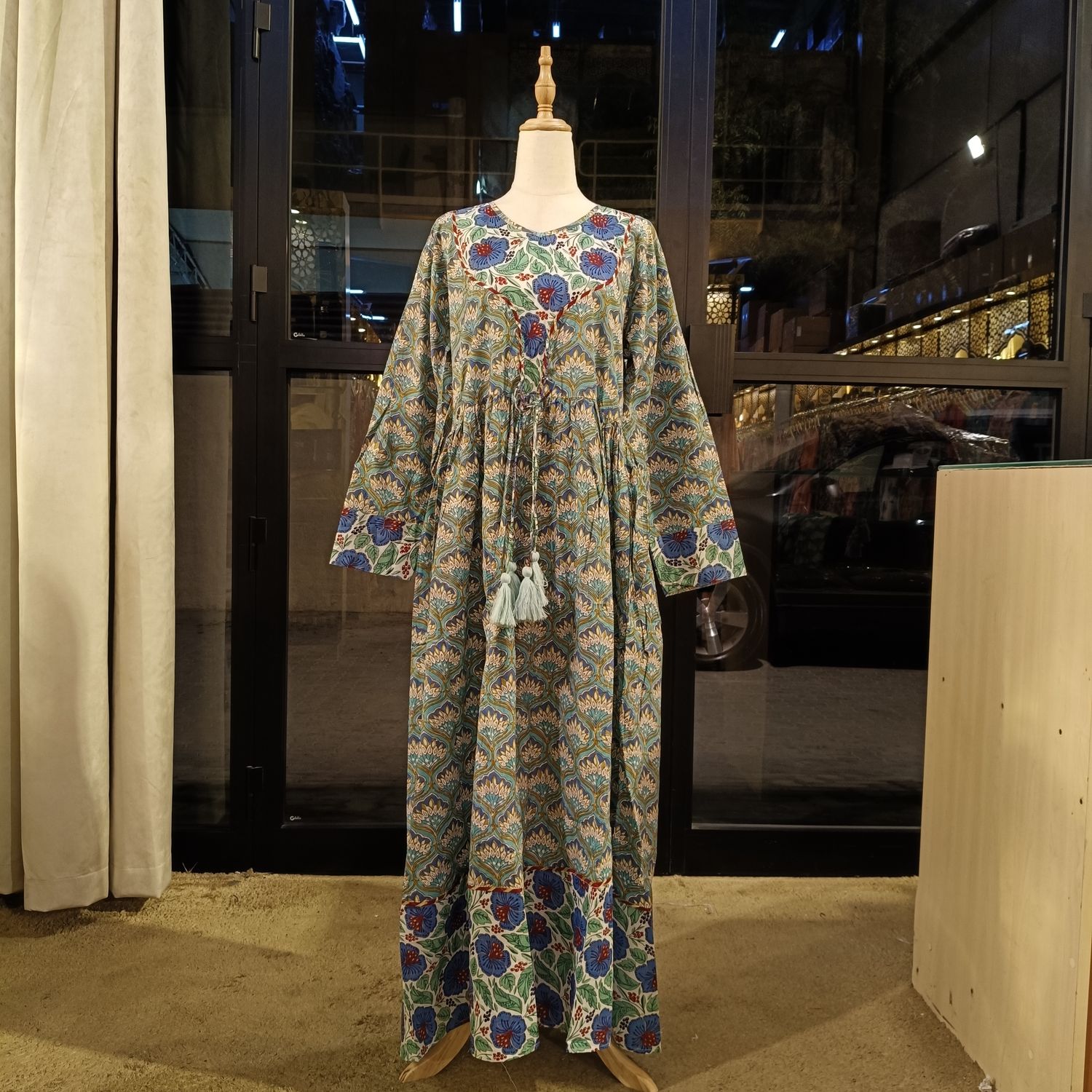 L/XL Zaria Printed Cotton Dress 57"Long Jalabiya