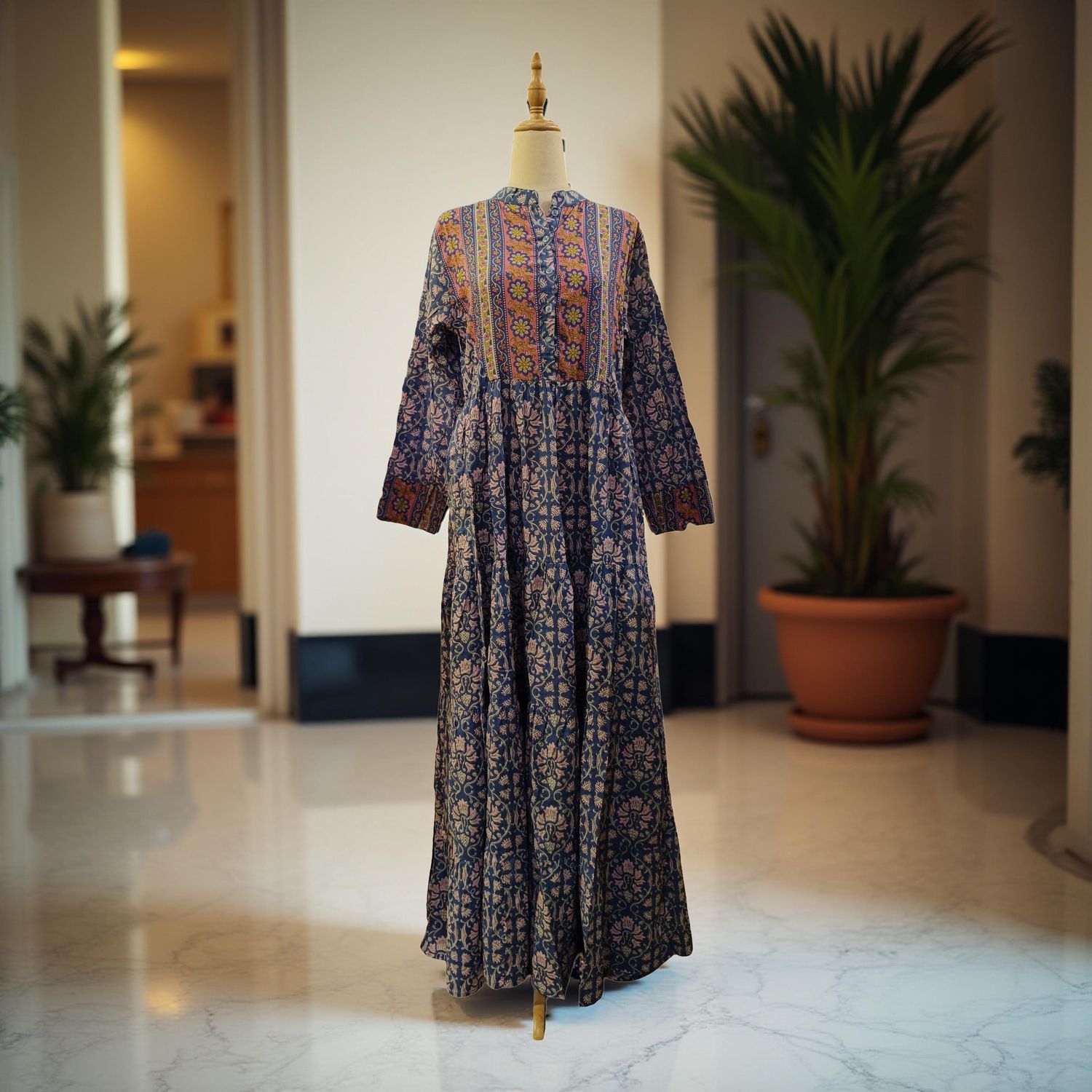 S/M  Safia Printed Cotton Dress 57" Long Jalabiya