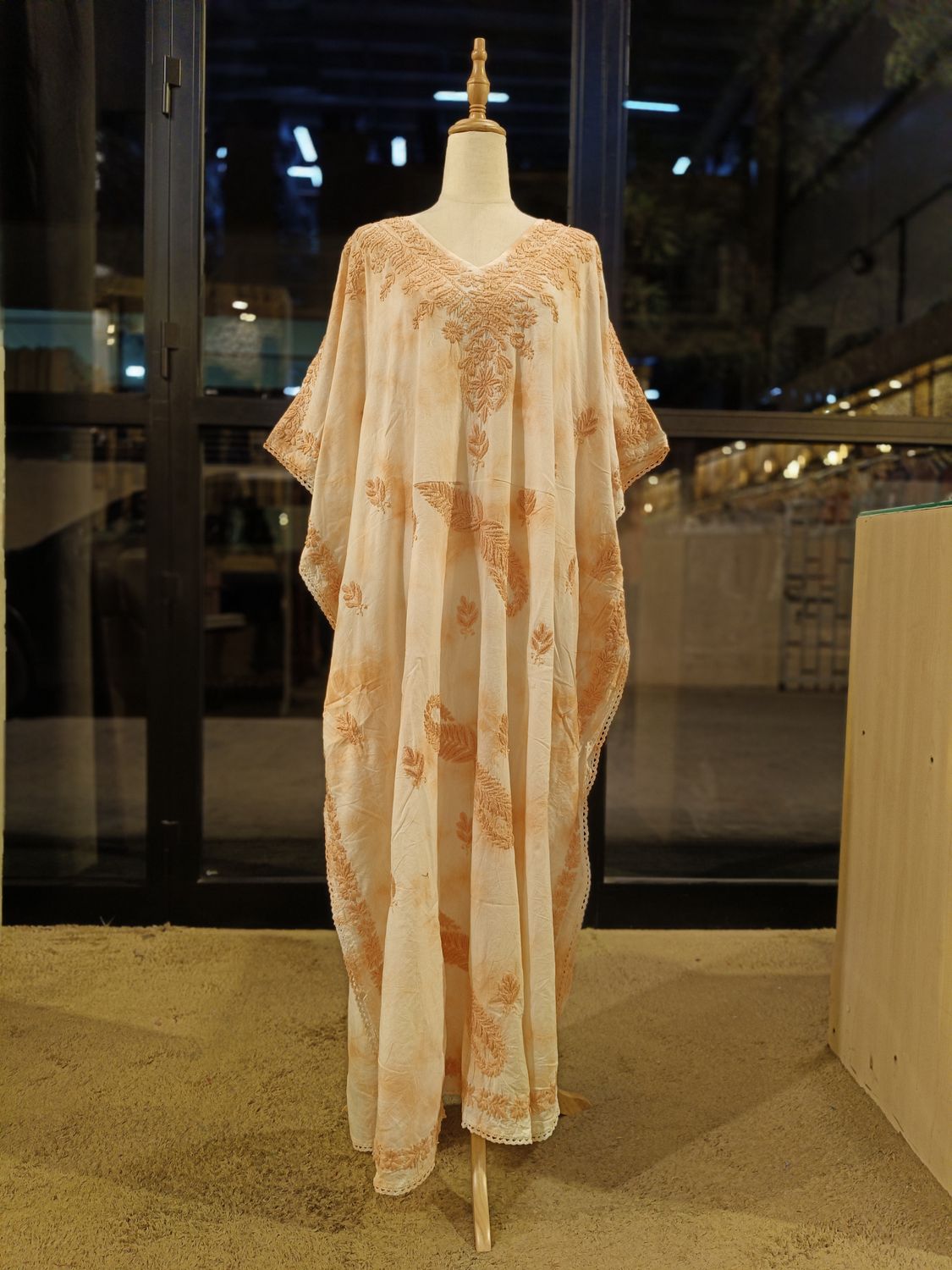 Free Size Farasha Embroidery Kaftan Cotton Dress 57" Long