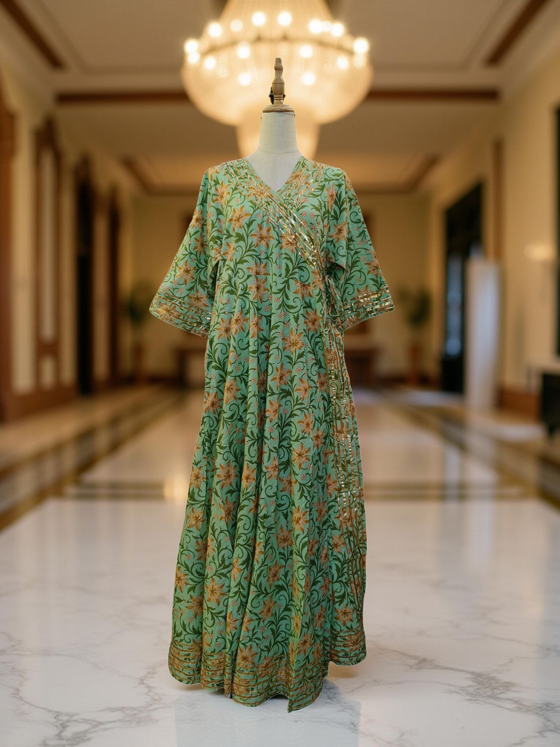 2X-3X Priam  Printed Cotton Dress 57" Long Jalabiya