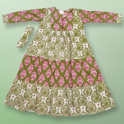 8-9 Year Yumna Printed Cotton Girls Dress 42 " Long Jalabiya