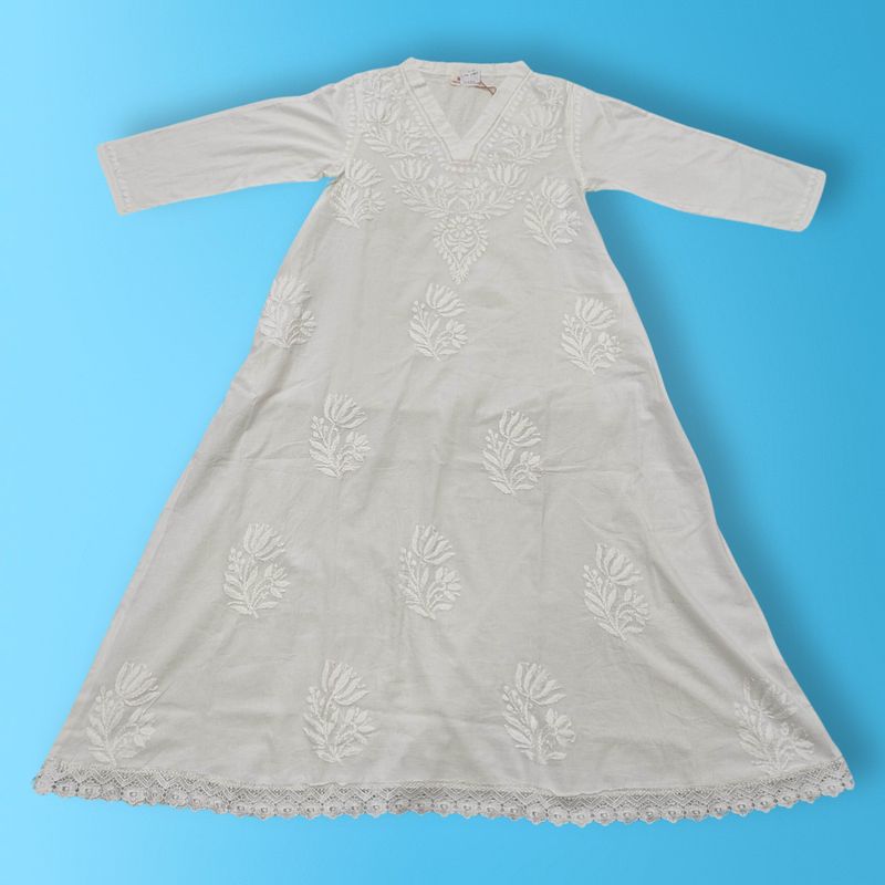 10-11 Year Teena Embroidery Cotton Girls Dress 46" Long Jalabiya