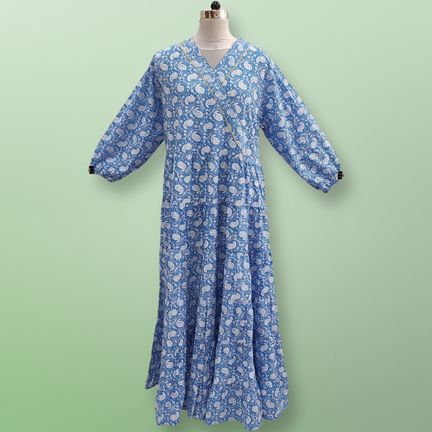 2XL/3XL Shafna Printed Cotton Dress 56" Long Jalabiya