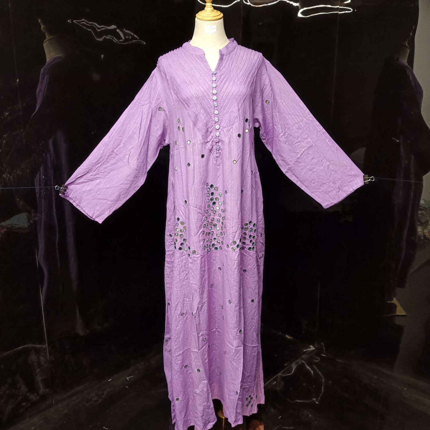 L/XL Anisa Printed Cotton Dress 57"  Long Sleeves Jalabiya