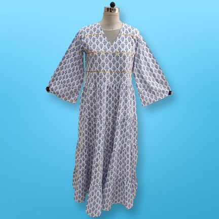 S/M Areeba Printed Cotton Dress 57" Long Jalabiya