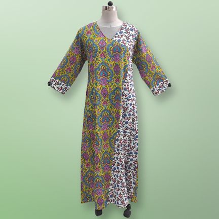 2XL/3XL Lupines Printed Cotton Dress 57" Long Jalabiya