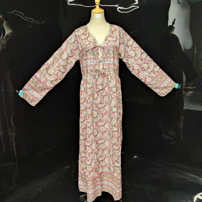 S/M  Beach Printed Cotton Dress 57" Long Jalabiya