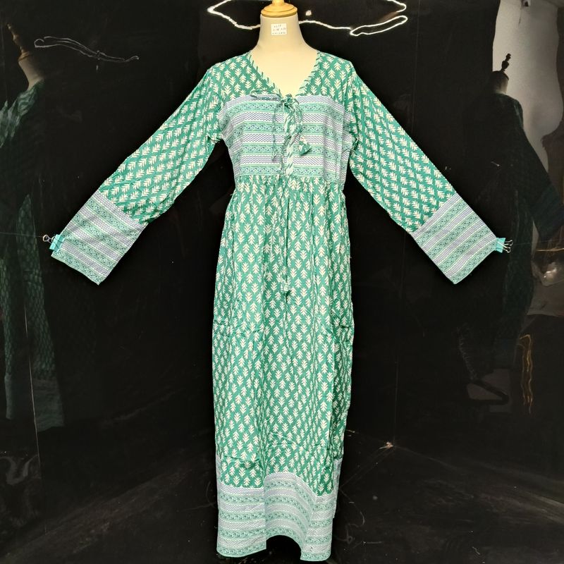 XS/S  Beach Printed Cotton Dress 54" Long Jalabiya