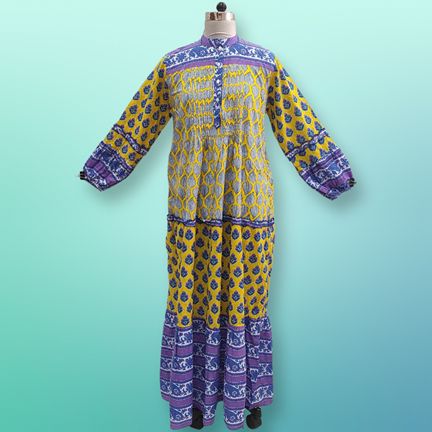 L/XL Elle Printed Cotton Dress 57" Long Jalabiya