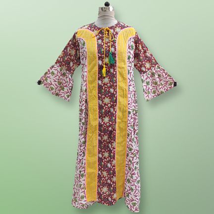 L/XL Rimsha Crystal Multi Cotton Dress 56" Long Jalabiya