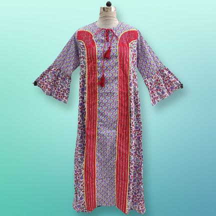 L/XL Rimsha Crystal Multi Cotton Dress 56" Long Jalabiya