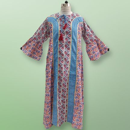 L/XL Rimsha Crystal Multi Cotton Dress 56" Long Jalabiya