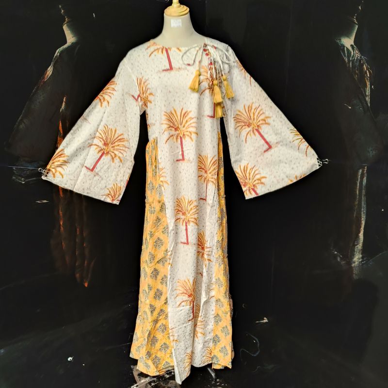 S/M Cindrella Printed Cotton Dress 57" Long Jalabiya