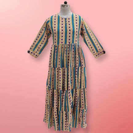 S/M Nawar Printed Cotton Dress 56" Long Jalabiya