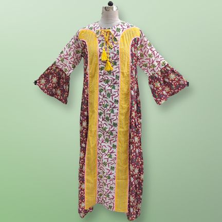 L/XL Rimsha Crystal Multi Cotton Dress 56" Long Jalabiya