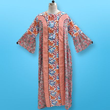 L/XL Rimsha Crystal Multi Cotton Dress 56" Long Jalabiya
