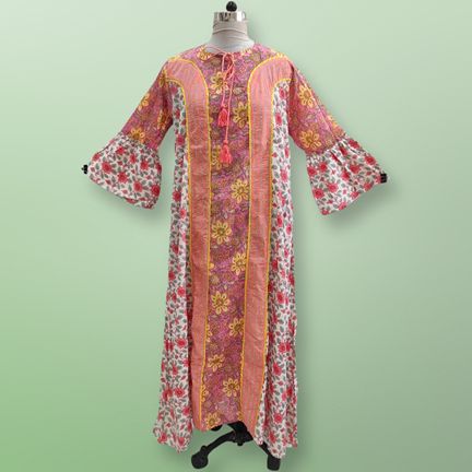 4XL/5XL Rimsha Crystal Multi Cotton Dress 56" Long Jalabiya