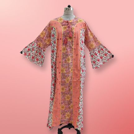 4XL/5XL Rimsha Multi Printed Cotton Dress 56" Long Jalabiya