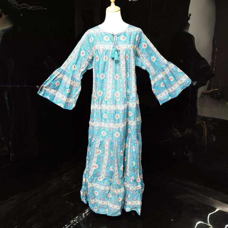 S/M Abiya Printed Cotton Dress 57" Long Jalabiya