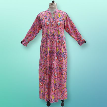 4XL/5XL Delbar Printed Cotton Dress 57'' Long Jalabiya