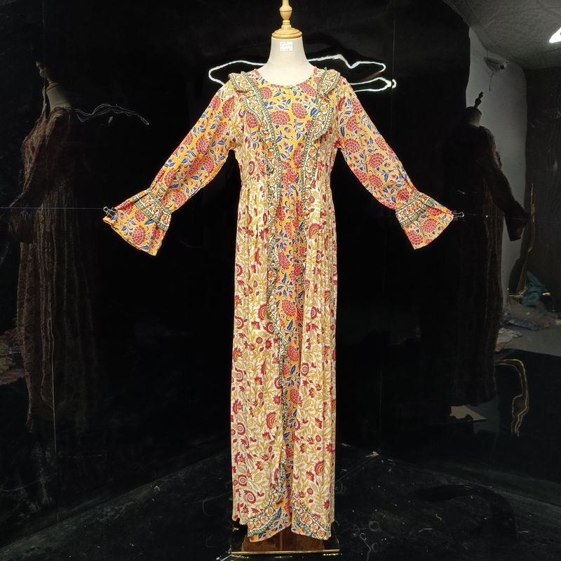 S/M Myza Printed Cotton Dress 57" Long Jalabiya