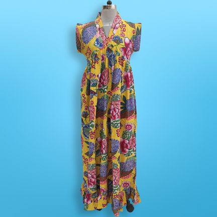 L/XL Amani Printed Cotton Dress 57" Short Sleeves Jalabiya