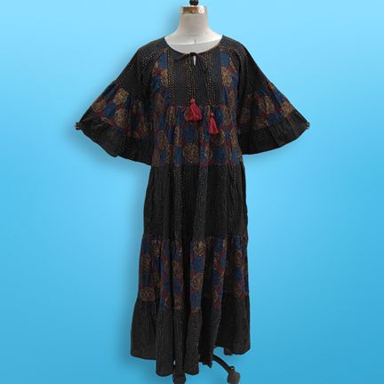 S/M Gaby Multi Printed Cotton Dress 57" Long Jalabiya