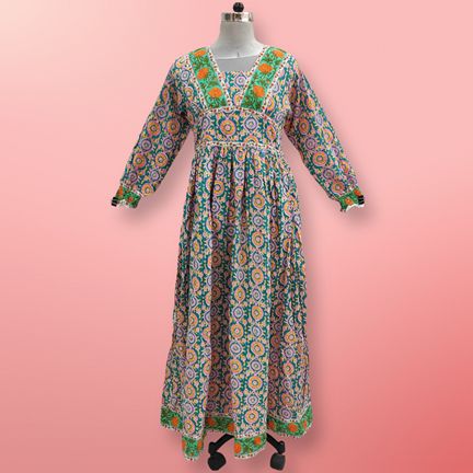 S/M Cotton Haima Dress Printed 57" Long Jalabiya