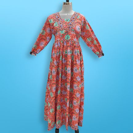 S/M Haima Printed Cotton Dress 57" Long Jalabiya