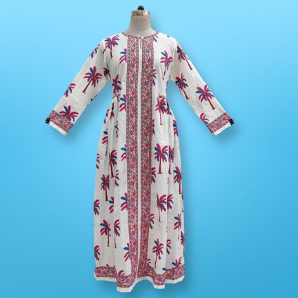 L/XL Bhopali Printed Cotton Dress 57" Long Jalabiya