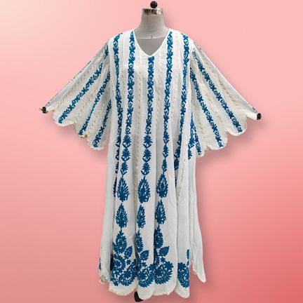 2XL/3XL Meher Embroidery Cotton Dress 57" Long Sleeves Jalabiya