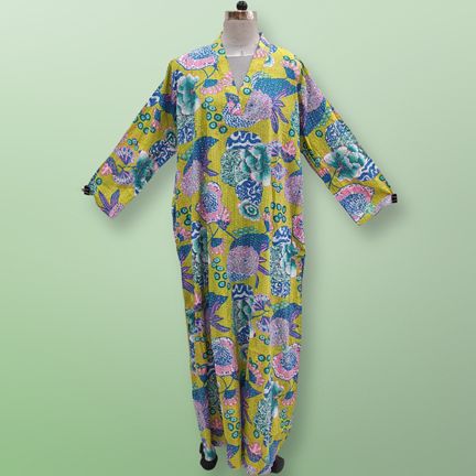 S/M Teena Printed Cotton Dress 57" Long Jalabiya