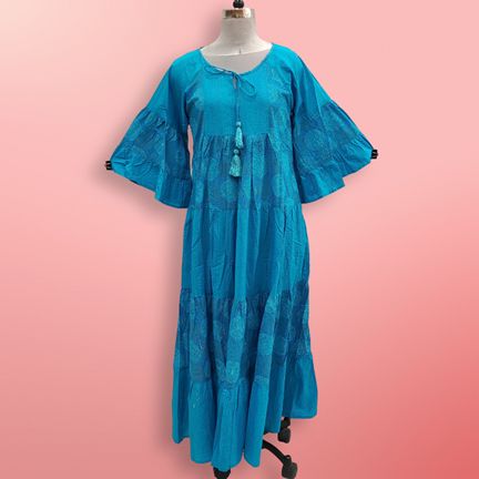 S/M Gaby Multi Printed Cotton Dress 57" Long Jalabiya