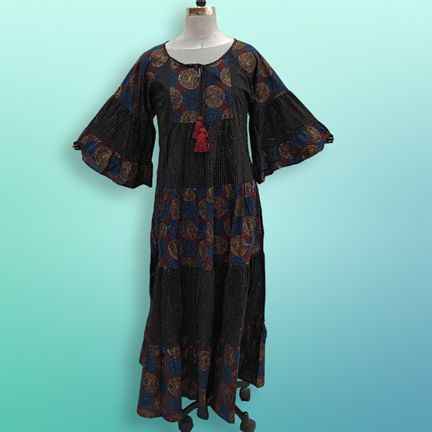 S/M Gaby Multi Printed Cotton Dress 57" Long Jalabiya