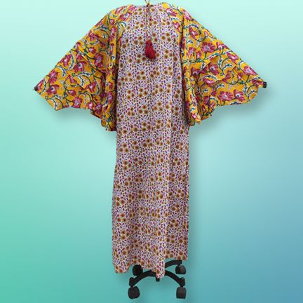 XS/S Jahar Printed Cotton Dress 54"Long Sleeves Jalabiya