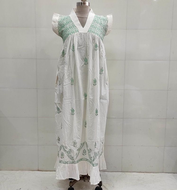 2XL/3XL Amani Embroidery Cotton Dress 57" Short Sleeves Jalabiya