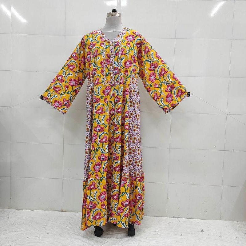 2XL/3XL Tulip Printed Cotton Dress 57" Long Jalabiya