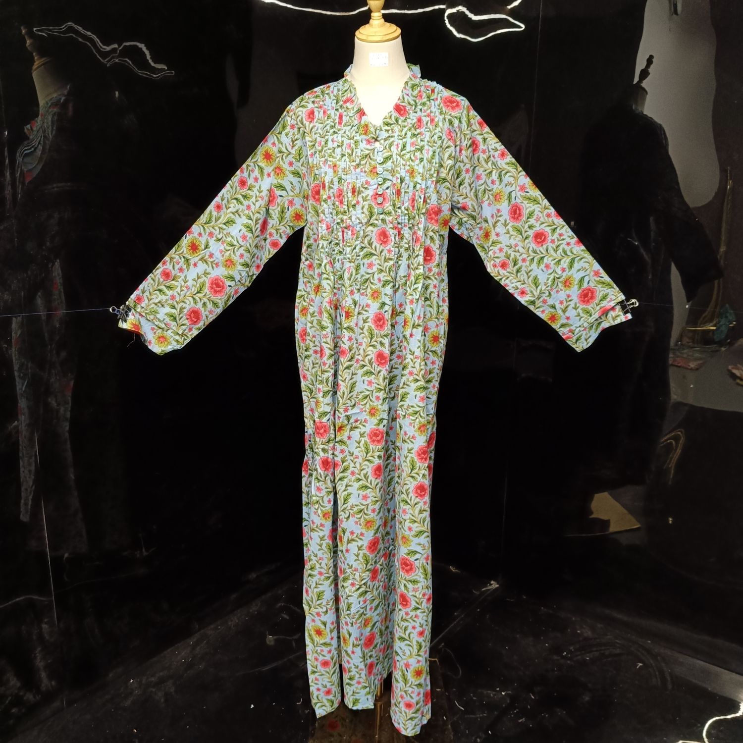 L/XL Sparrow Printed Cotton Dress 57" Long Jalabiya