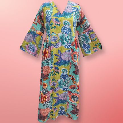 L/XL Saida Printed Cotton Dress 57" Long Jalabiya