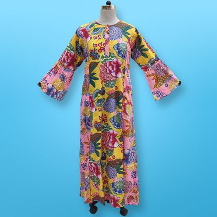 S/M Marry Printed Cotton Dress 57" Long Jalabiya