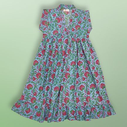 6-7 Year Green Amani Printed Cotton Girls Dress 38'' Long Jalabiya