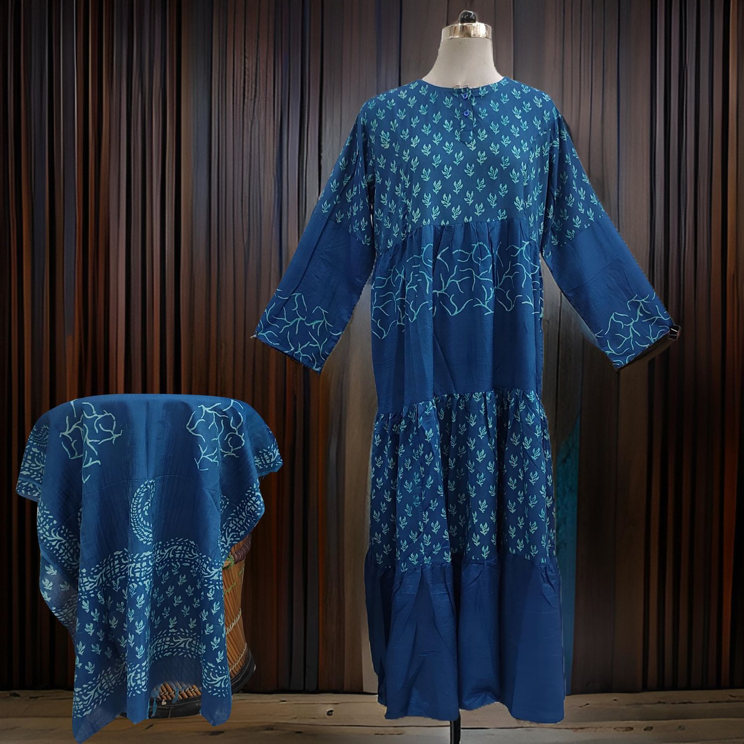 L/XL Juhi Printed Cotton Dress 57" Long Jalabiya