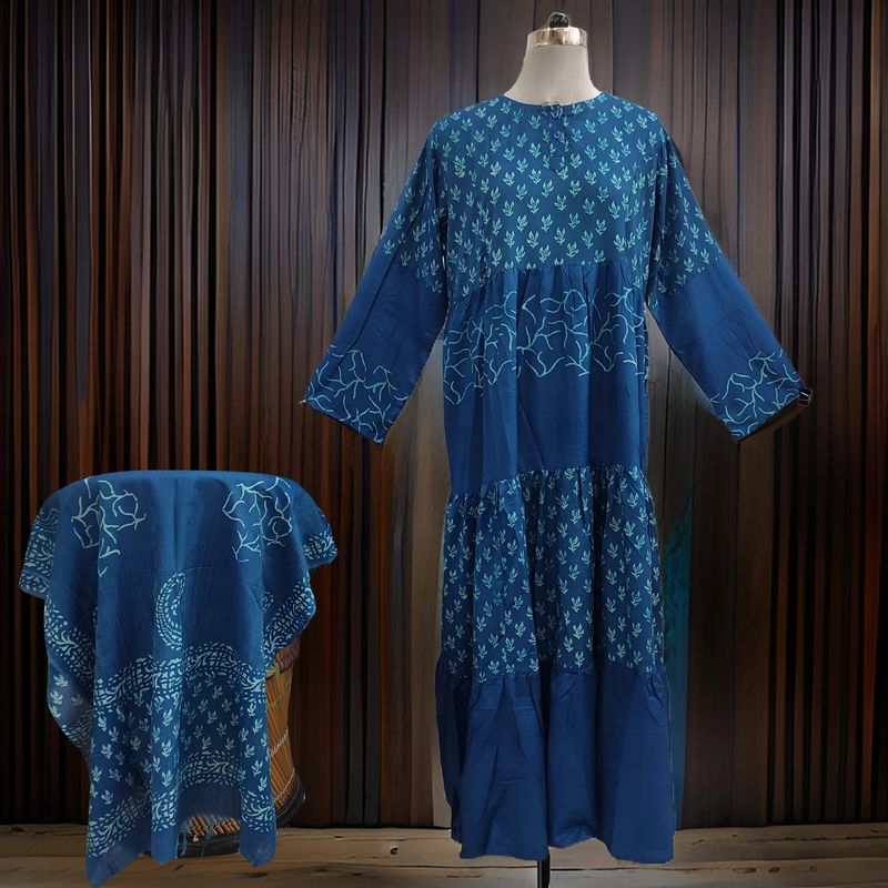 L/XL Juhi Printed Cotton Dress 57" Long Jalabiya