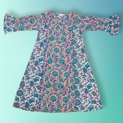 6-7 Year Marry Pink Printed Cotton Girls Dress 38" Long Jalabiya