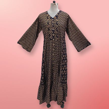 L/XL Tulip Printed Rayon Dress 57" Long Jalabiya