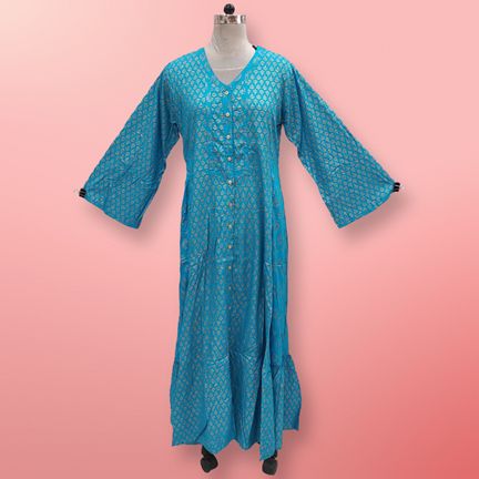 S/M Tulip Printed Rayon Dress 57" Long Jalabiya