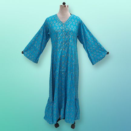 S/M Tulip Printed Rayon Dress 57" Long Jalabiya