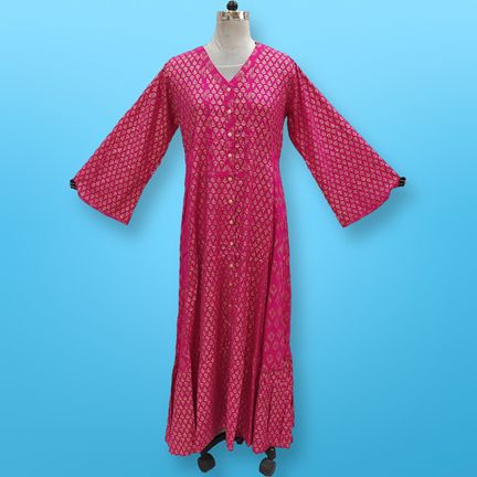 S/M Tulip Printed Rayon Dress 57" Long Jalabiya